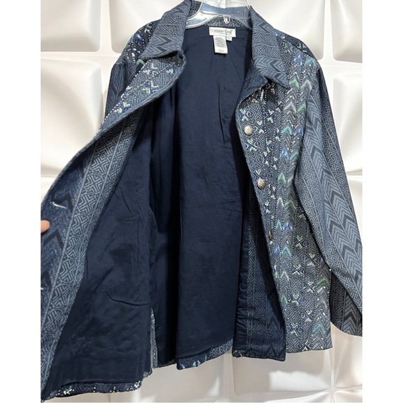 Coldwater Creek Womens Sz XL Blue Denim Beaded Embroidered Jacket Western Aztec - Picture 6 of 8